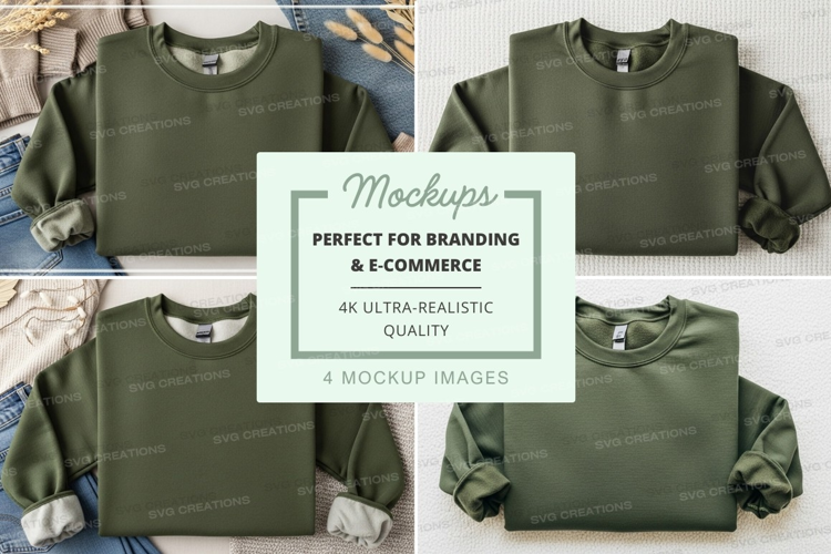 Green sweatshirt mockup on wooden hanger casual display