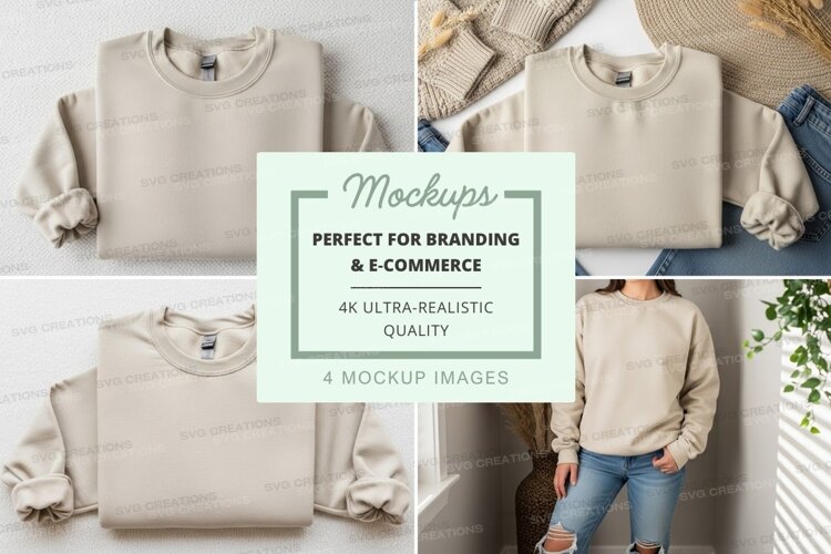 Beige knitwear mockup on hanger and model lifestyle example image 1