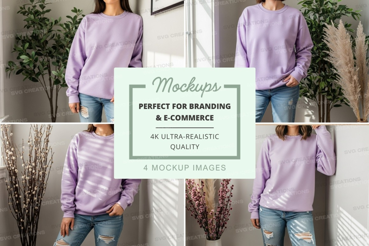 Woman wearing oversized lavender sweatshirt mockup casual st