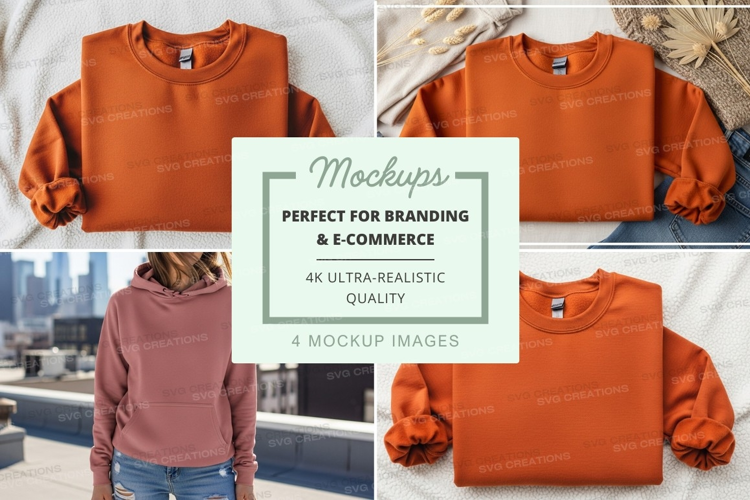 Woman wearing orange crop hoodie mockup urban cityscape