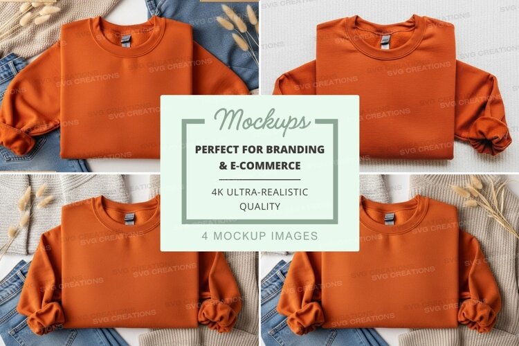 Orange cropped sweatshirt mockup on wooden hanger example image 1