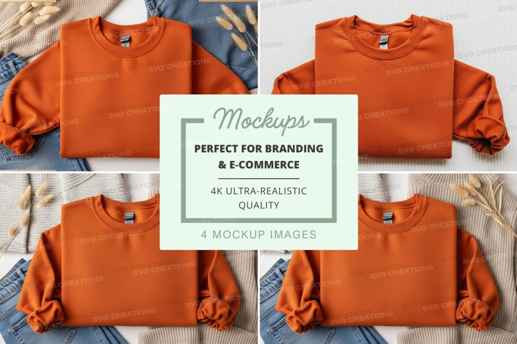 Orange cropped sweatshirt mockup on wooden hanger