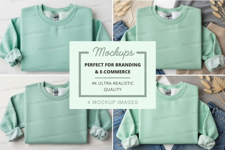 Mint green sweatshirt mockup on wooden hanger casual display