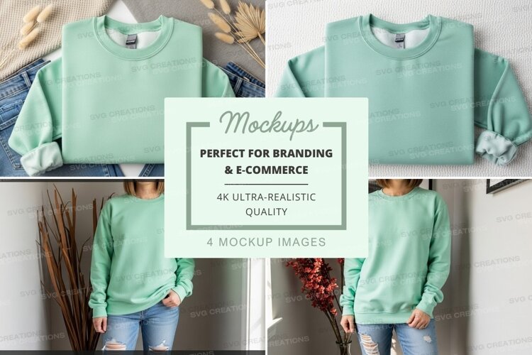 Woman wearing mint green oversized sweater mockup casual sty example image 1