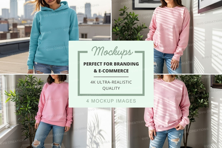 Mother daughter matching hoodies urban rooftop mockup