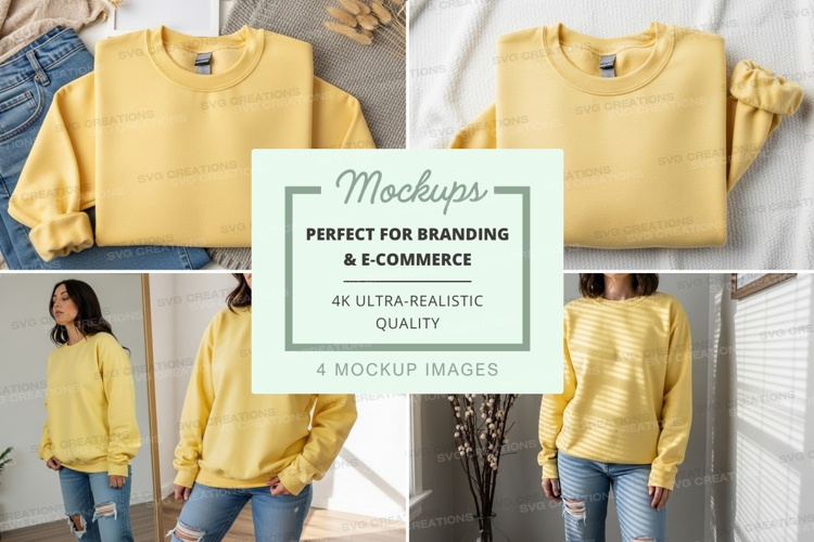 Yellow sweatshirt mockup on model casual lifestyle display