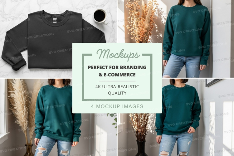 Green sweater mockup on model with distressed jeans