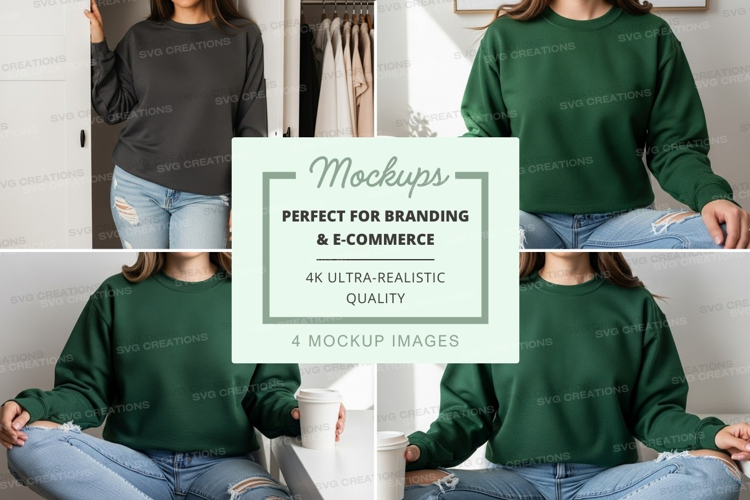Woman in green sweater mockup indoor lifestyle casual