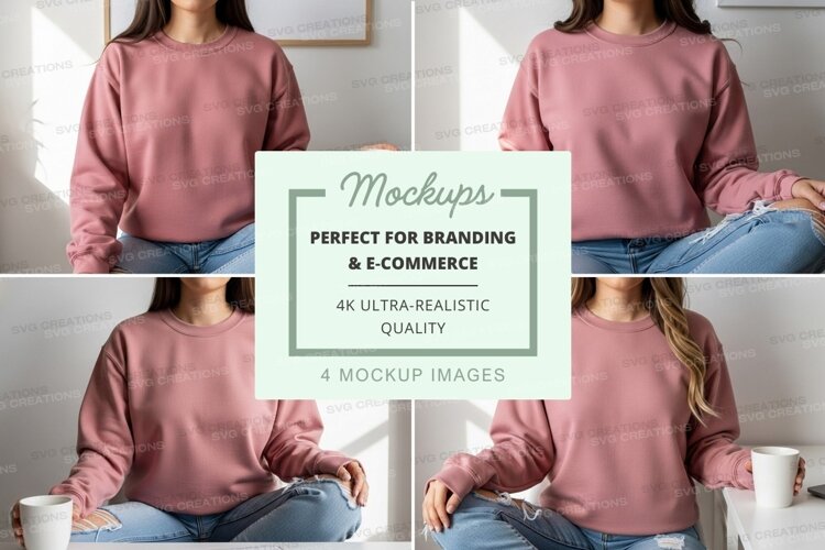 Woman holding mug mockup in cozy home setting pink sweater example image 1