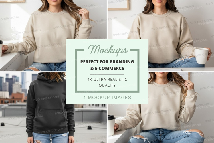 Woman wearing oversized sweater mockup casual lifestyle indo
