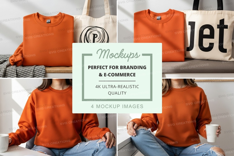 Woman wearing orange sweater mockup on shelf display