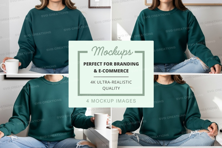 Woman wearing green sweater mockup indoor lifestyle minimal