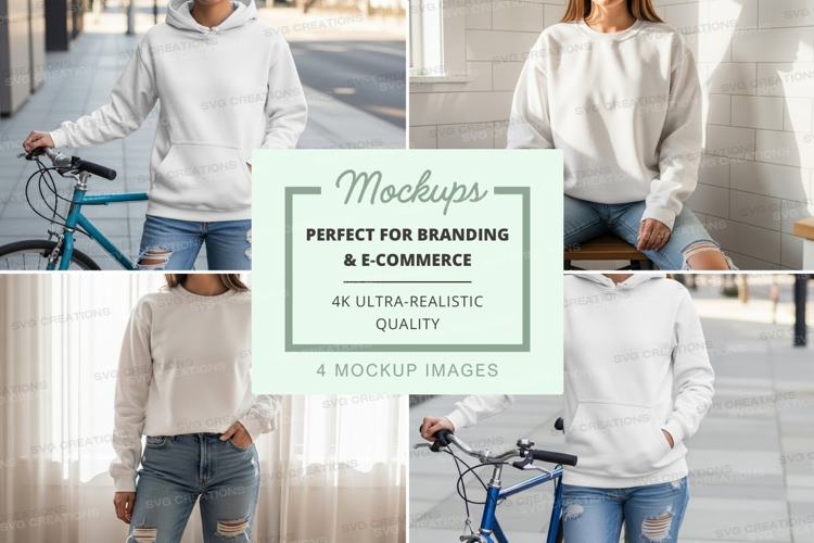 Woman casual sweater mockup urban cycling lifestyle