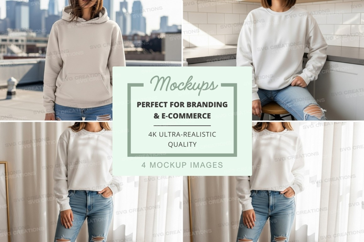 Woman wearing blank hoodie mockup urban lifestyle