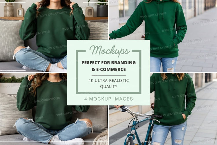 Woman green sweater mockup urban cycling lifestyle