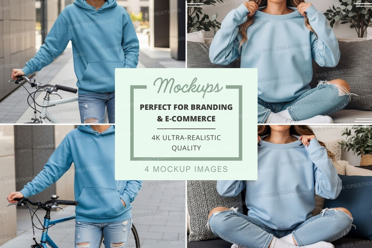 Woman in blue hoodie mockup urban lifestyle casual