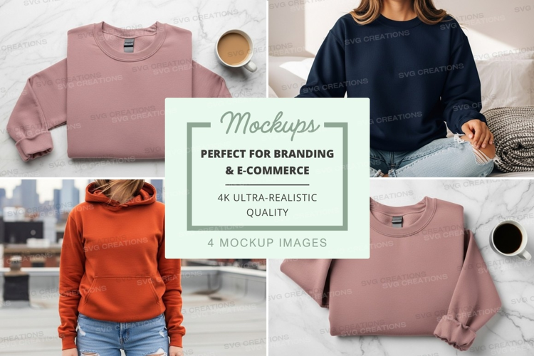 Woman wearing oversized pink hoodie mockup on bed