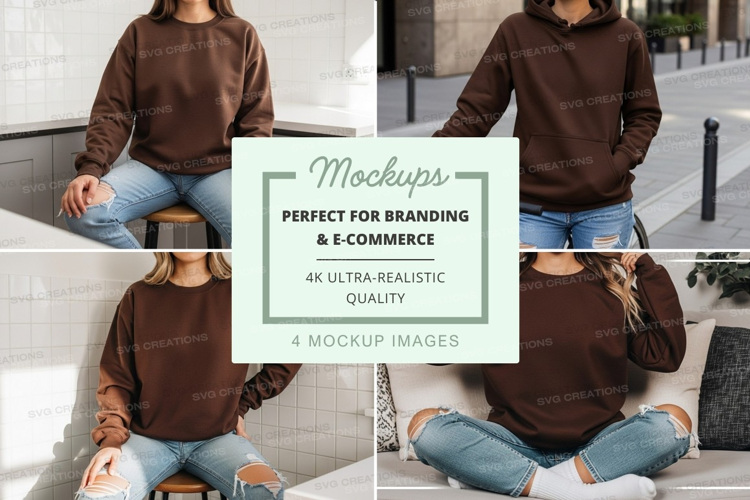 Woman hoodie mockup sitting urban street lifestyle