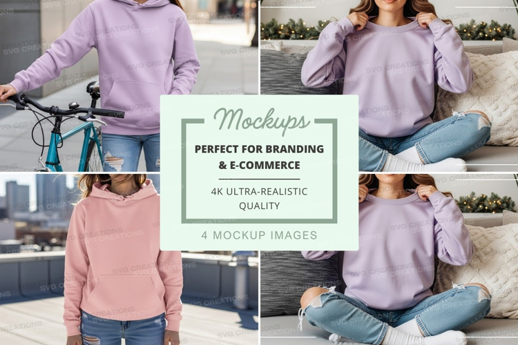 Woman hoodie mockup sitting urban lifestyle casual