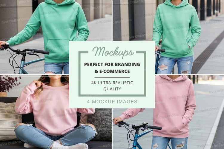 Friends cycling urban street mockup casual lifestyle