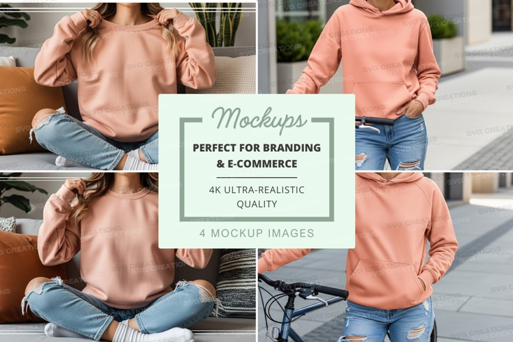 Woman hoodie mockup casual urban lifestyle front back