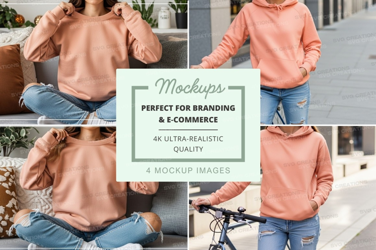 Woman with hoodie mockup on bike urban lifestyle