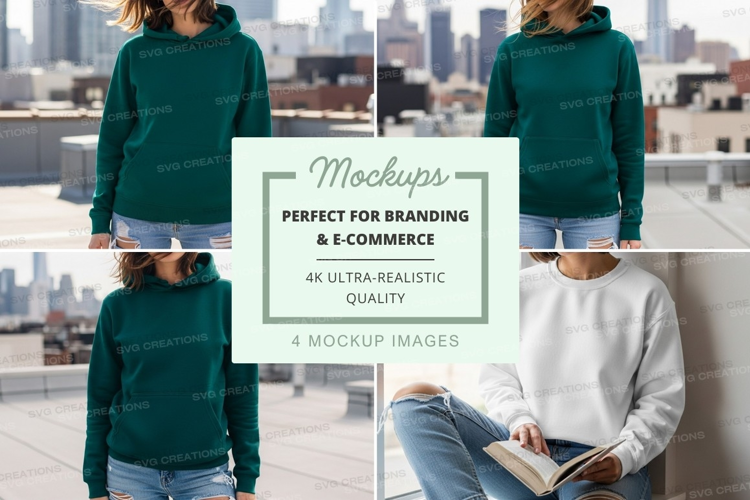 Woman mockup hoodie jeans urban city lifestyle minimalist