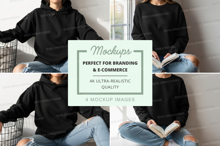 Woman reading book mockup on white couch minimalist lifestyl