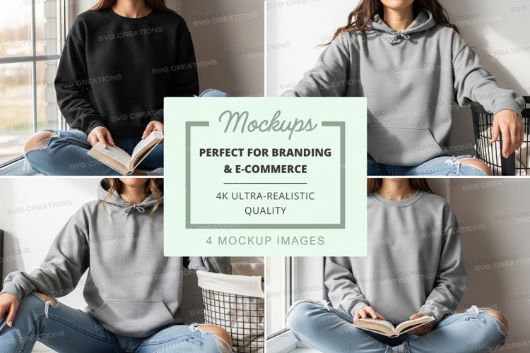 Woman reading book mockup cozy indoor lifestyle