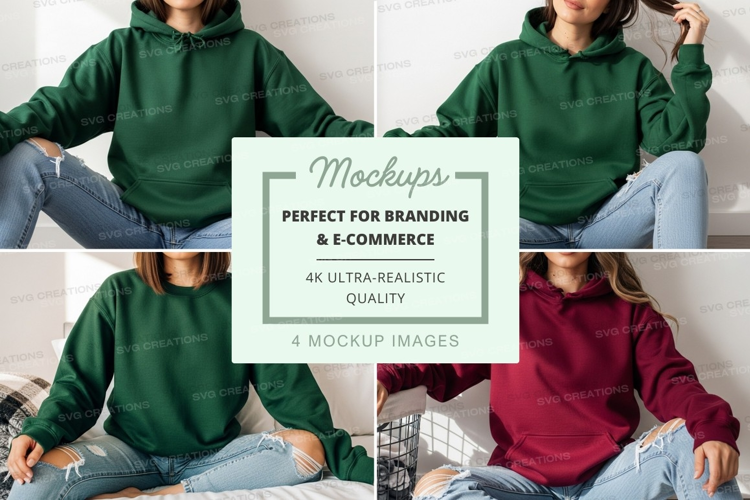 Woman hoodie mockup floating laundry basket home lifestyle