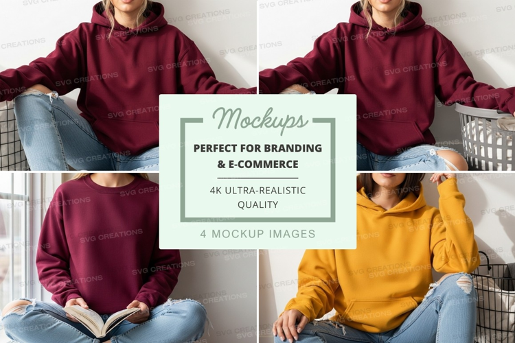 Women in hoodies mockup on white chair display