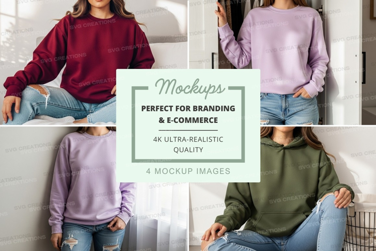 Woman sweater mockup casual lifestyle white brick wall