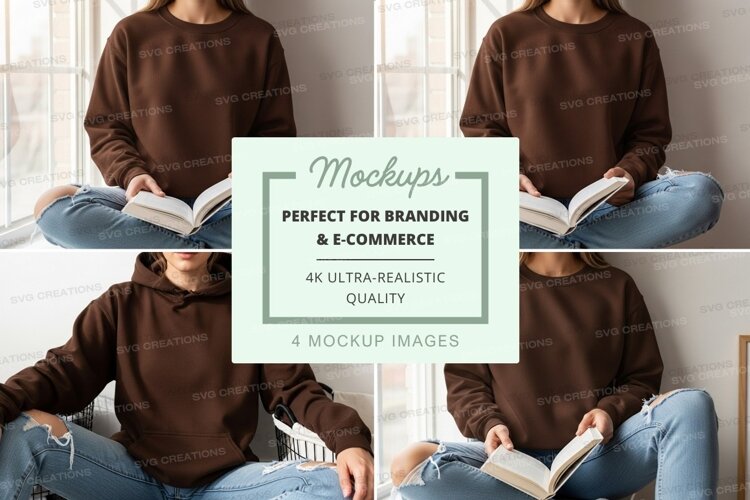 Woman reading book mockup on blue cushion minimalist lifesty example image 1