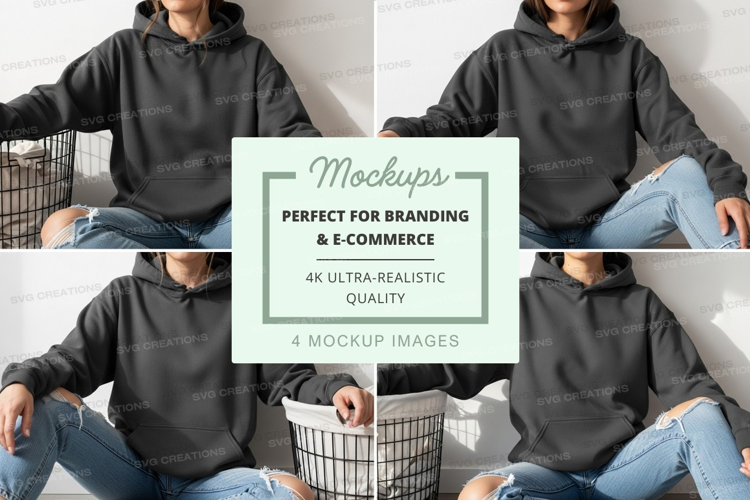 Two people holding shopping basket mockup minimalist lifesty