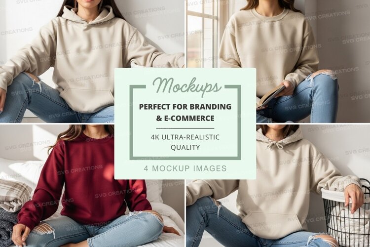 Woman reading book mockup cozy neutral home lifestyle example image 1