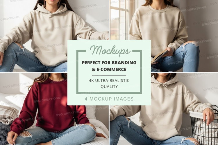 Woman reading book mockup cozy neutral home lifestyle