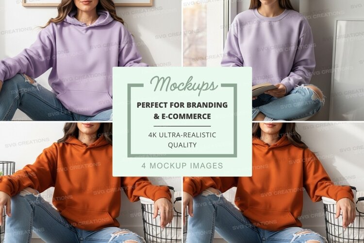 Woman holding shopping mockup in cozy bedroom setting example image 1