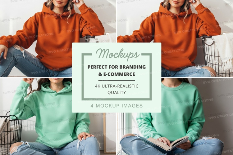 Casual hoodie mockup on hanging chair with book and coffee