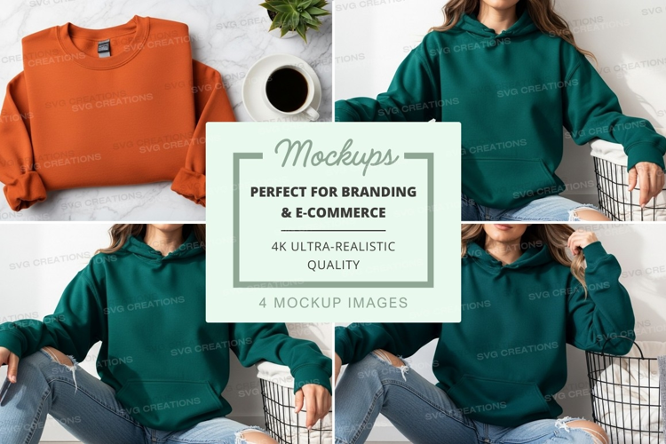 Green hoodie mockup with coffee lifestyle flat lay