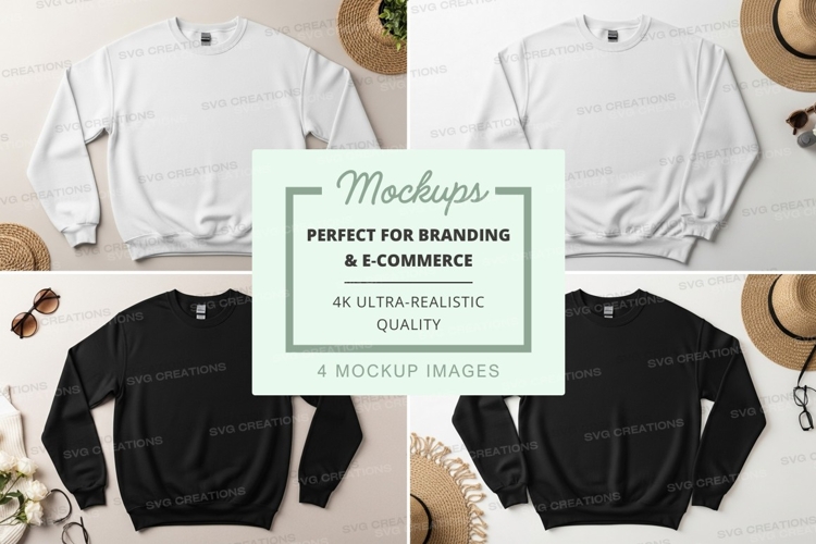 White and black sweatshirt mockup on wooden background