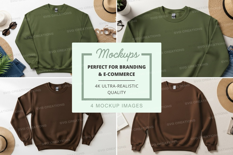 Green brown sweatshirt mockup flat lay minimalist