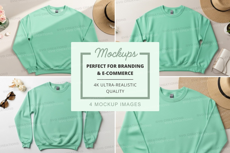 Mint green sweatshirt mockup flat lay with accessories