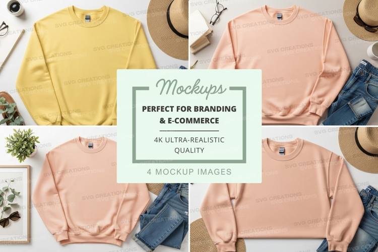 Women's cropped sweatshirt mockup on denim with hats and pla