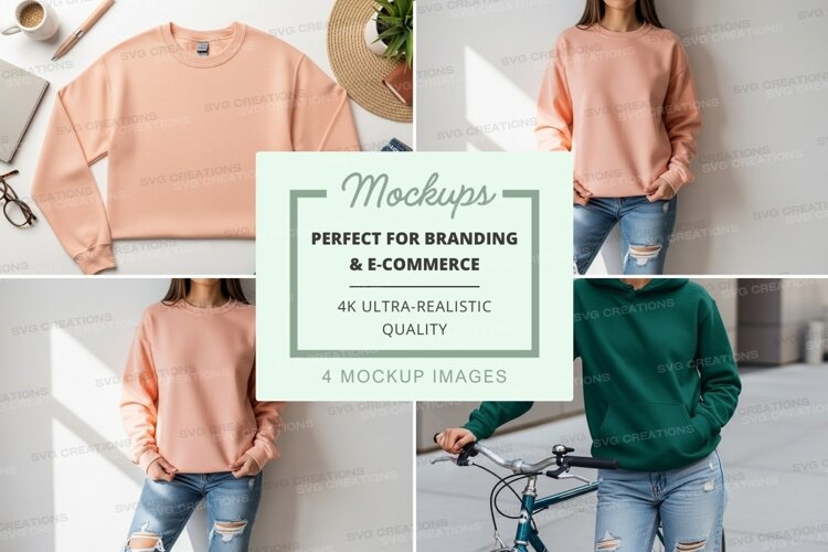 Woman wearing cropped hoodie mockup on bicycle example image 1