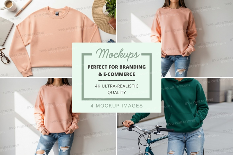 Woman wearing cropped hoodie mockup on bicycle