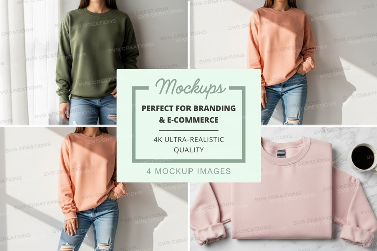 Woman wearing oversized sweater mockup on white brick wall