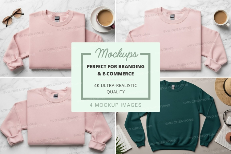 Pink and green sweatshirt mockup flat lay minimalist style
