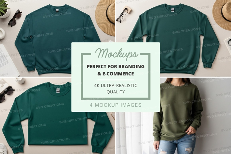 Green sweatshirt mockup on white background casual display