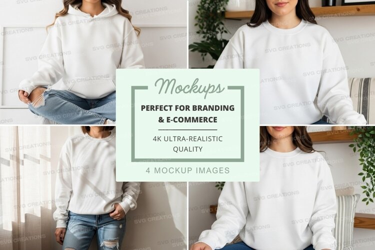 Woman meditating mockup white hoodie lifestyle minimalist example image 1