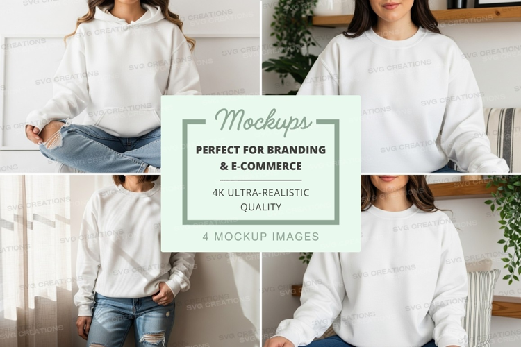 Woman meditating mockup white hoodie lifestyle minimalist